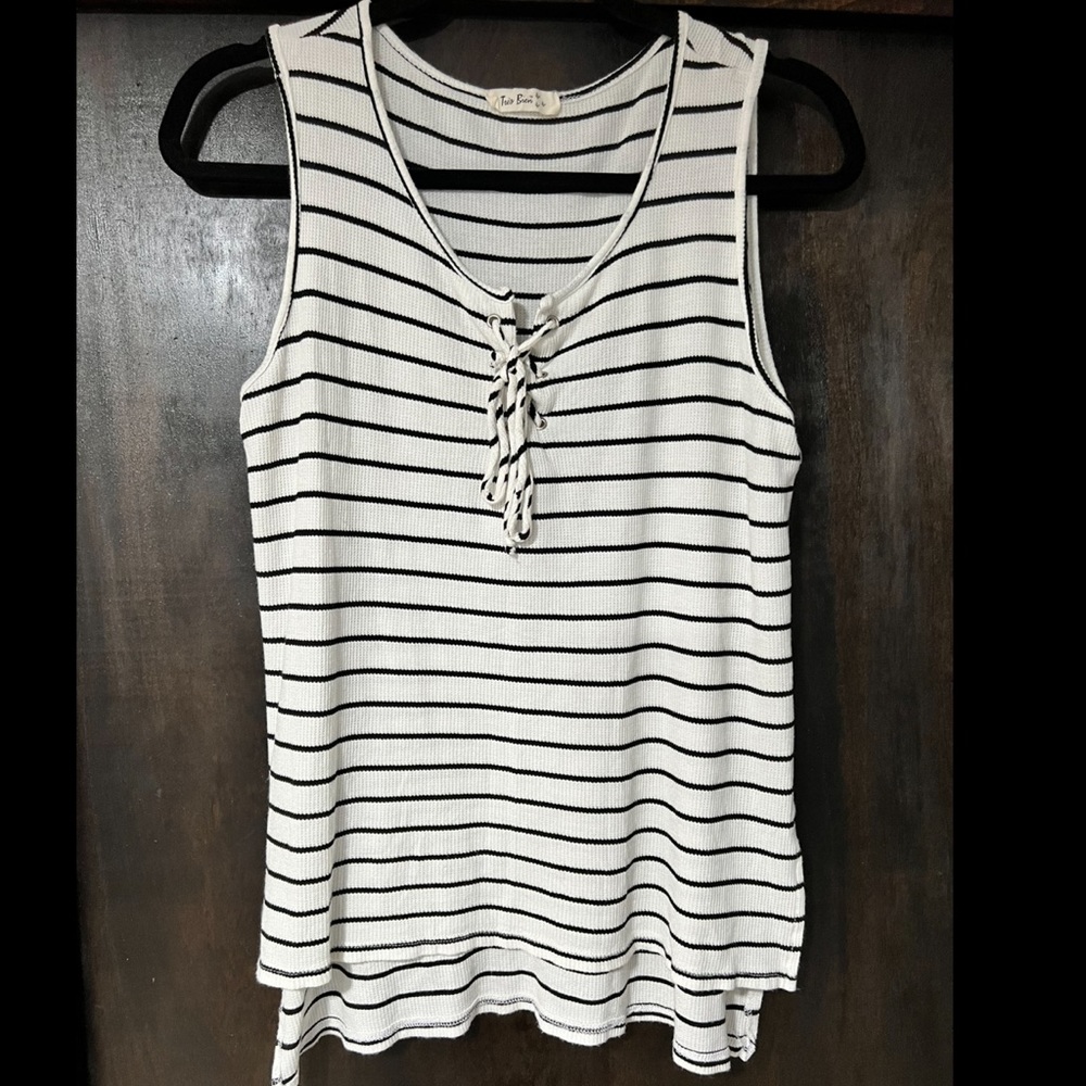 Soft white and black striped tank